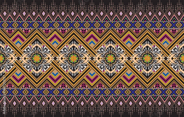 Fototapeta Seamless Textures with ethnic patterns. Navajo geometric abstract print. Decorative decoration with a rustic feel. The design is inspired by Native Americans. Colors are black and white.