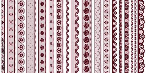 Fototapeta Set of Vertical Patterned Lace tapes. Vector illustration of Seamless Lace Ribbons
