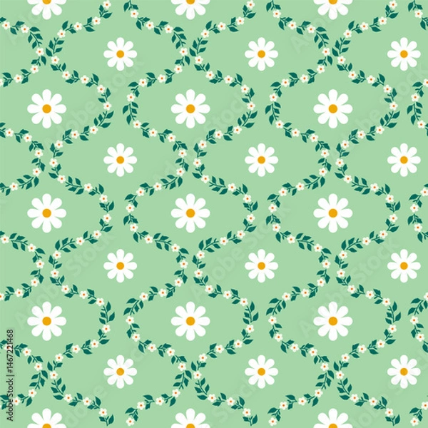 Fototapeta Seamless pattern featuring interconnected leafy branches on a mint green background
