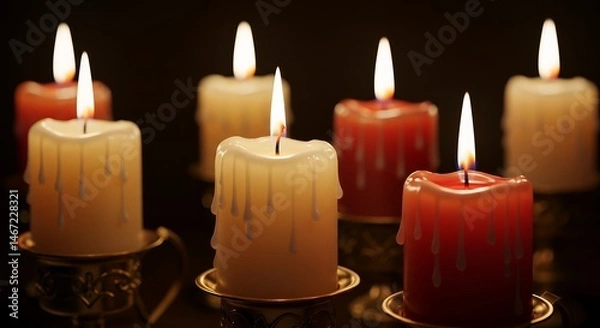 Fototapeta Burning Candles in Dark Setting