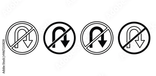 Fototapeta No U Turn Sign Icons Black and White Circular Traffic Symbols Vector Design Illustration