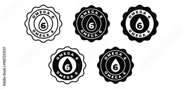Fototapeta Omega 6 Icons Set Black and White Color Badge Stamp Round Shape Vector Design Template