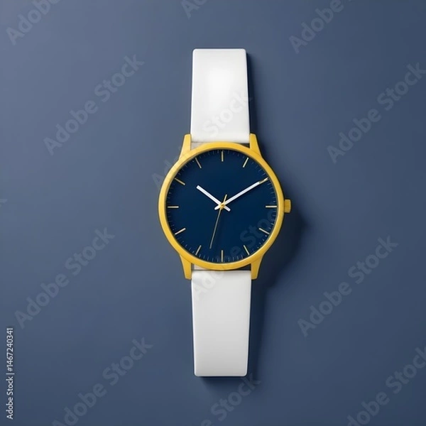 Obraz A white and blue watch displayed against a solid blue background