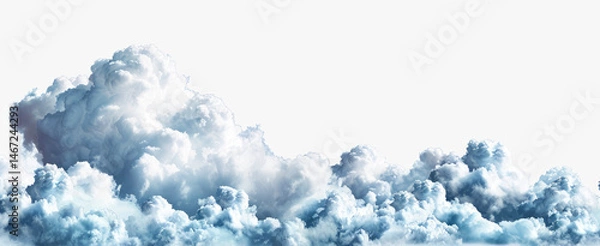 Fototapeta Dramatic cloudscape with dense, fluffy cumulus clouds against a white background. Mockup for weather, nature, sky, or abstract-themed designs