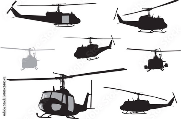 Obraz Military helicopters vector silhouettes set