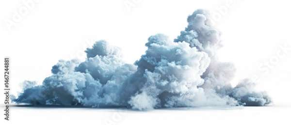 Fototapeta Dramatic cloudscape with dense, fluffy cumulus clouds against a white background. Mockup for weather, nature, sky, or abstract-themed designs