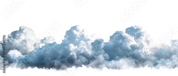Fototapeta Dramatic cloudscape with dense, fluffy cumulus clouds against a white background. Mockup for weather, nature, sky, or abstract-themed designs