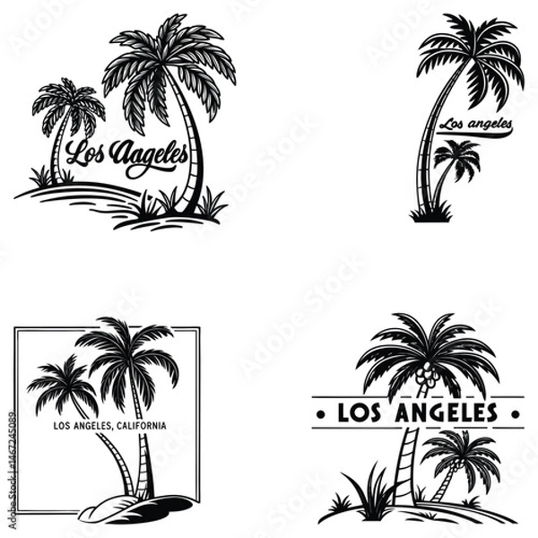 Fototapeta  Los Angeles t-shirt design set black line art and illustrator eps 10 isolated on white background
