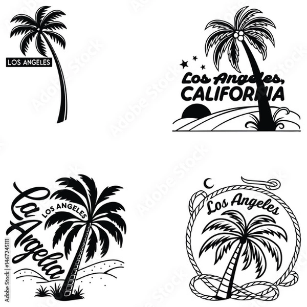 Fototapeta  Los Angeles t-shirt design set black line art and illustrator eps 10 isolated on white background