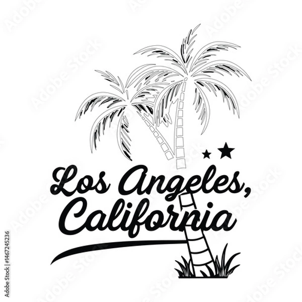 Fototapeta  Los Angeles t-shirt design set black line art and illustrator eps 10 isolated on white background