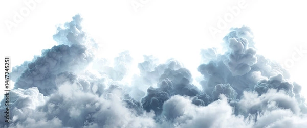 Fototapeta Dramatic cloudscape with dense, fluffy cumulus clouds against a white background. Mockup for weather, nature, sky, or abstract-themed designs