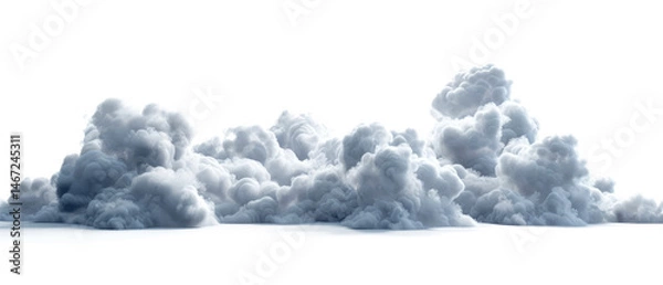 Fototapeta Dramatic cloudscape with dense, fluffy cumulus clouds against a white background. Mockup for weather, nature, sky, or abstract-themed designs