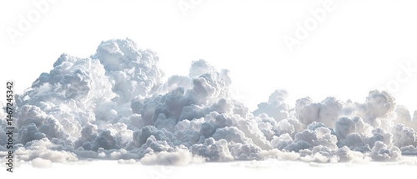 Fototapeta Dramatic cloudscape with dense, fluffy cumulus clouds against a white background. Mockup for weather, nature, sky, or abstract-themed designs