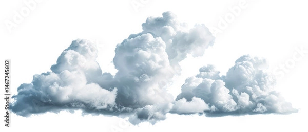 Fototapeta Dramatic cloudscape with dense, fluffy cumulus clouds against a white background. Mockup for weather, nature, sky, or abstract-themed designs