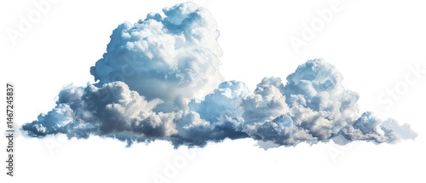 Fototapeta Dramatic cloudscape with dense, fluffy cumulus clouds against a white background. Mockup for weather, nature, sky, or abstract-themed designs