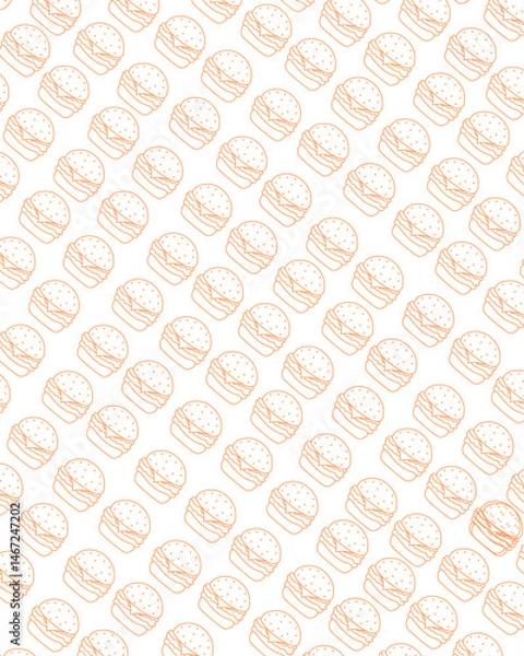 Fototapeta Each hamburger is drawn in a simple style with a clean line, consisting of sesame, Patty, and other typical stuffing. Picture arrangement follows a recurring diagonal pattern, creating a harmonious an