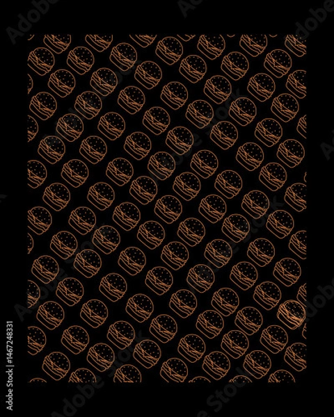 Fototapeta The red-orange hamburgers above the black background. The design is simple and modern, with a striking repetition.