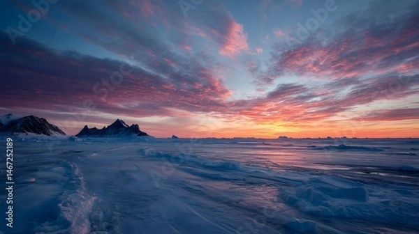 Obraz Twilight in the serene arctic plain reveals a breathtaking canvas of snow and clouds in vivid colors