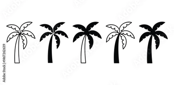 Fototapeta Palm Tree Icons Black and White Color Vector Design Illustration on White Background