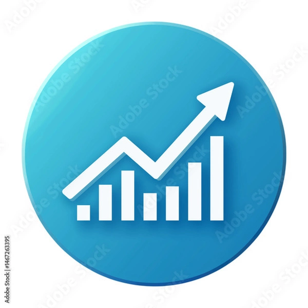 Obraz 3D business growth icon, blue finance progress graph, statistic symbol, isolated design.