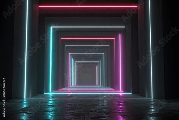 Fototapeta Futuristic neon tunnel (1)