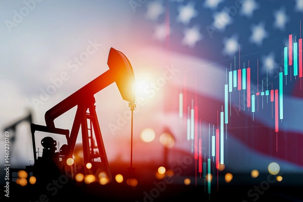 Fototapeta Oil production and market dynamics. the developing flag of USA