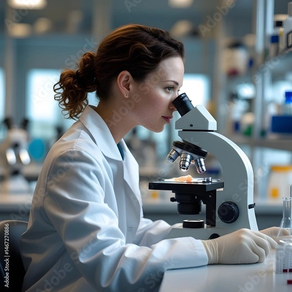 Fototapeta scientist looking through microscope