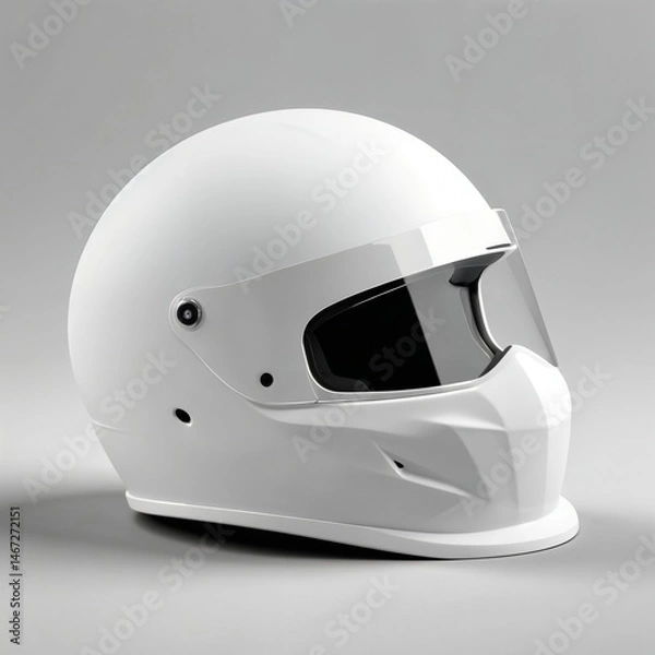 Fototapeta A white helmet positioned against a gray background, highlighting its shape and design