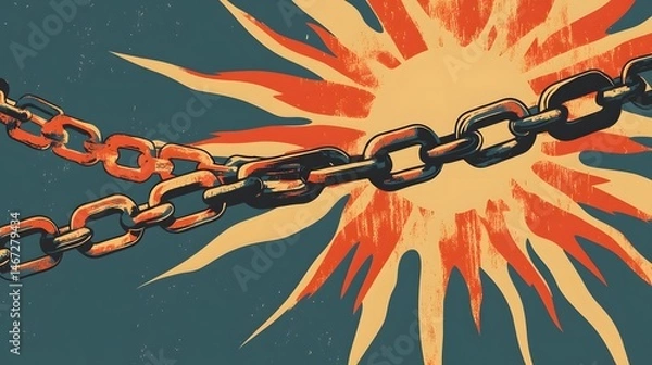Fototapeta Breaking free from rusty chains, explosive energy