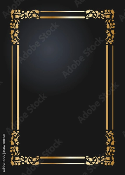 Fototapeta Elegant rectangular golden frame. Festive design. Gold border. Frames vector