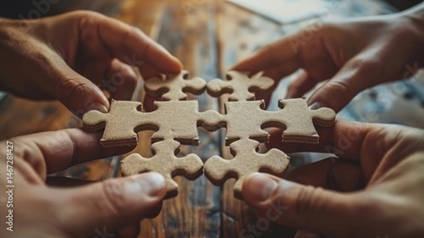 Obraz The picture of people together solving problem supporting team with fresh idea. Complex puzzle hard to be solved by human. Group of person find solution and strategy for mysterious jigsaw game. AIG53.