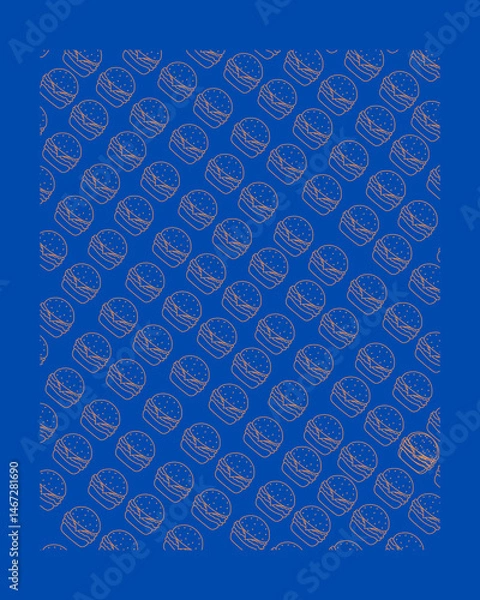 Fototapeta Neatly arranged hamburgers with a blue background. Each hamburger is drawn in a simple style with a clean outline, pointing out the high-pitched bread, the Patty, and other distinctive stuffing.
