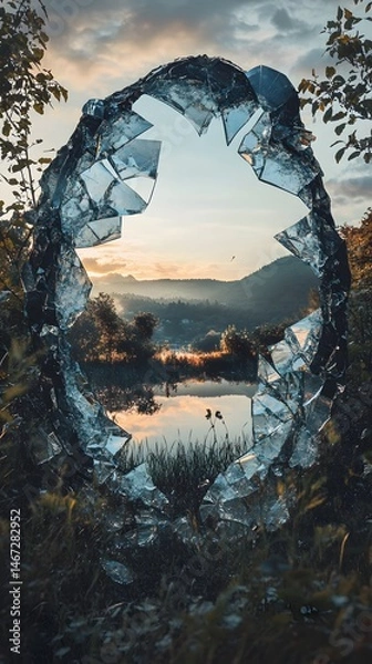 Fototapeta Broken Glass Frame Landscape