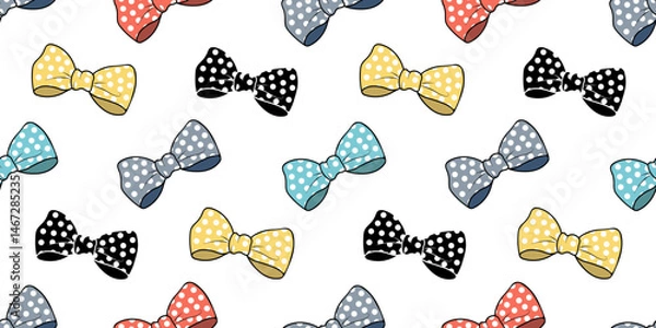 Fototapeta Seamless pattern of cute colorful polka dot bows. Bow tie background. Illustration for fabric, wrapping paper, textile design