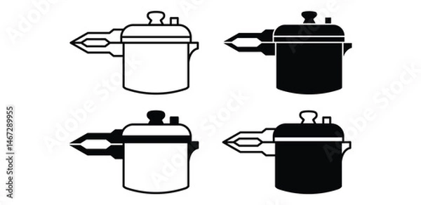 Fototapeta Pressure Cooker Icons Set Black and White Color Vector Design on White Background