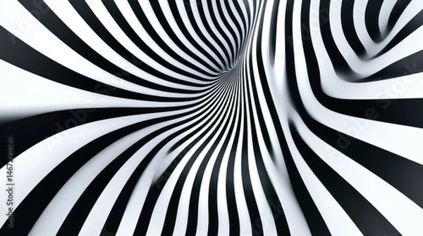 Fototapeta Abstract black and white striped tunnel swirling into a vortex.