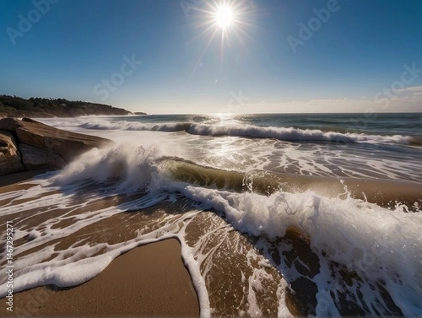 Fototapeta A mesmerizing aerial top-view photograph capturing the spectacular dance of ocean waves