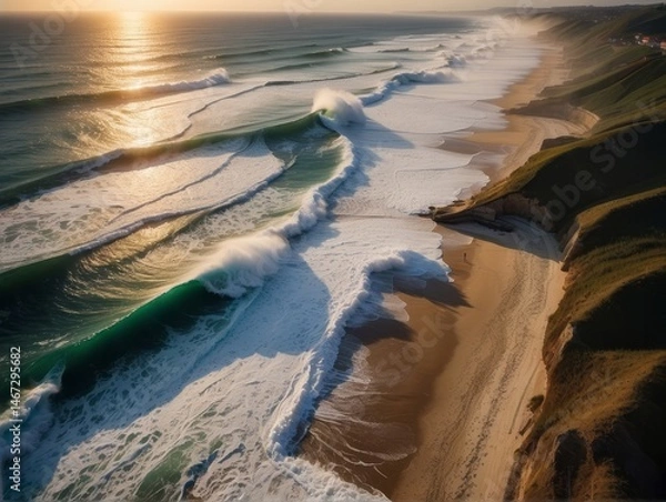 Fototapeta A mesmerizing aerial top-view photograph capturing the spectacular dance of ocean waves