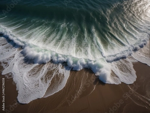 Fototapeta A mesmerizing aerial top-view photograph capturing the spectacular dance of ocean waves