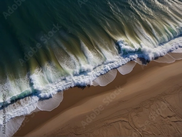 Fototapeta A mesmerizing aerial top-view photograph capturing the spectacular dance of ocean waves