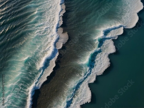 Fototapeta A mesmerizing aerial top-view photograph capturing the spectacular dance of ocean waves