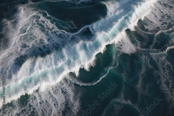 Fototapeta A mesmerizing aerial top-view photograph capturing the spectacular dance of ocean waves