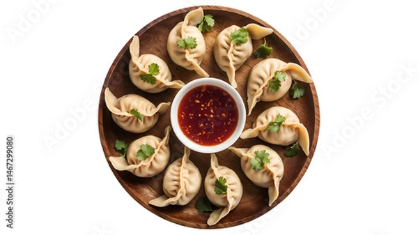 Obraz Traditional steamed dumplings Khinkali with Tomato and Tartar sauce