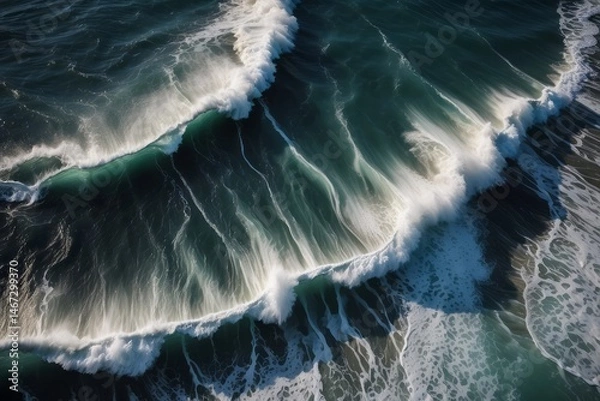Fototapeta A mesmerizing aerial top-view photograph capturing the spectacular dance of ocean waves