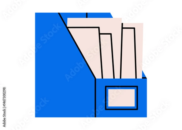 Obraz Hand drawn cute illustration of file archive with papers. Flat vector information storage doodle. Data management icon. Folder with office files. Database storage. Isolated.