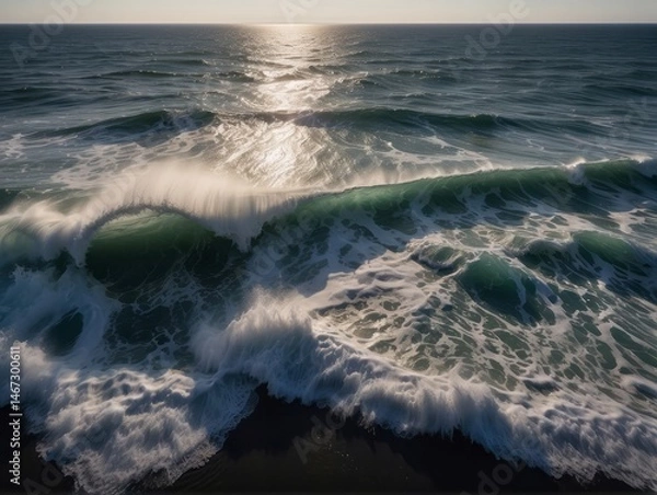 Fototapeta A mesmerizing aerial top-view photograph capturing the spectacular dance of ocean waves