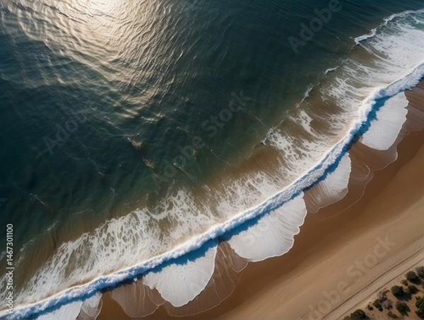Fototapeta A mesmerizing aerial top-view photograph capturing the spectacular dance of ocean waves