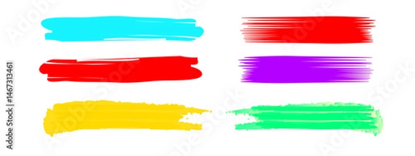 Obraz highlighter white background. set of paper banners. Blue, yellow, green, violet, and red highlighters. Element vector for highlight of text
