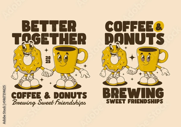 Fototapeta Coffee and Donut Characters with Friendship Quote Illustration
