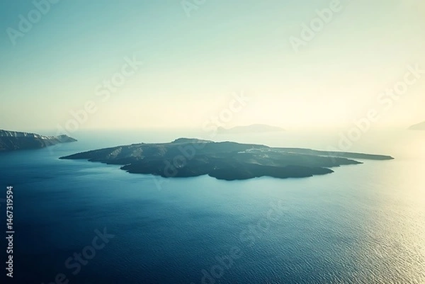 Fototapeta Santorini Island Vista Aegean Sea, Volcanic Cliffs, and Serene Blue Waters